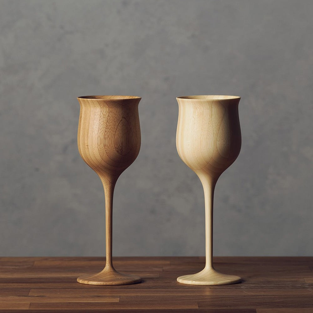RIVERET Vessel Wine Glass Pair set, dishwasher-safe bamboo cups made in Japan 1 each