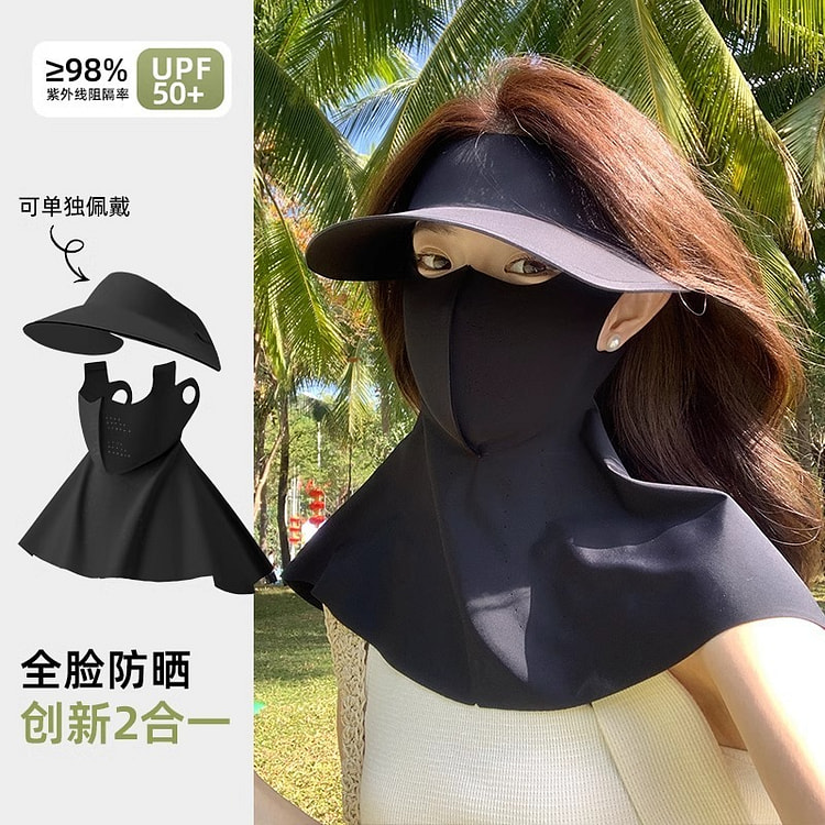 防晒面罩夏季防紫外线护颈脸基尼【可拆卸长款-黑色】