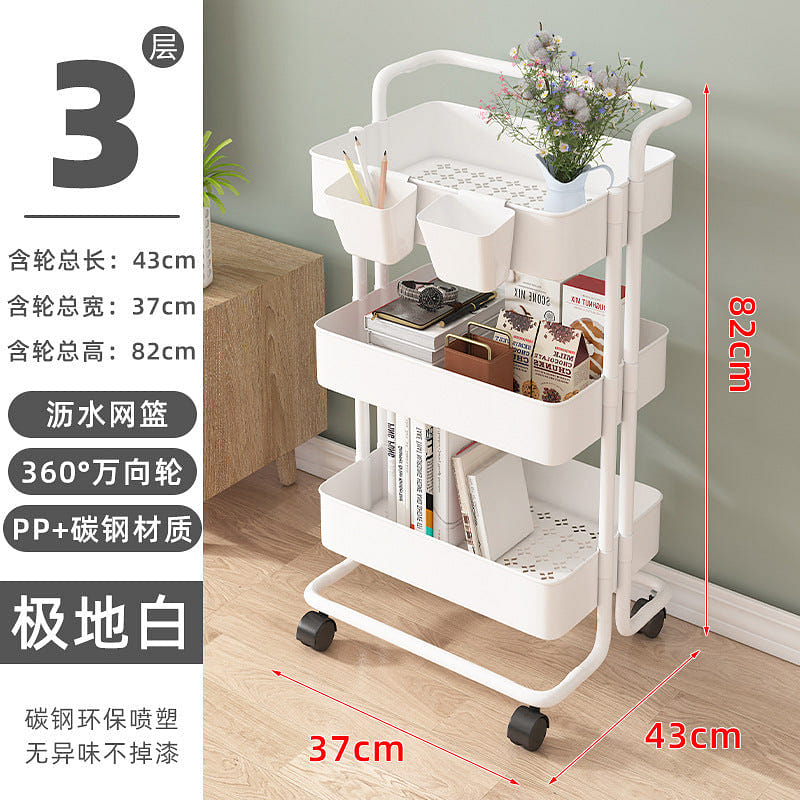 3 Tier Cart, Rolling Reinforced Metal Organization Cart PP White 10 lb