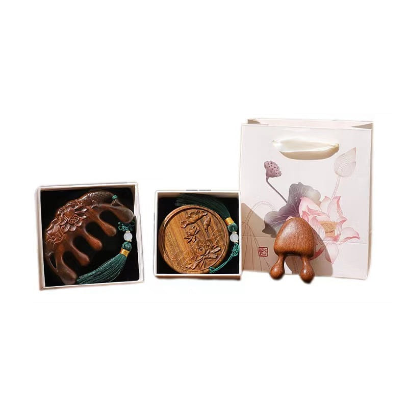 Chinese Style Sandalwood Comb + Sandalwood Mirror Gift box-Happiness Good Health 1 box