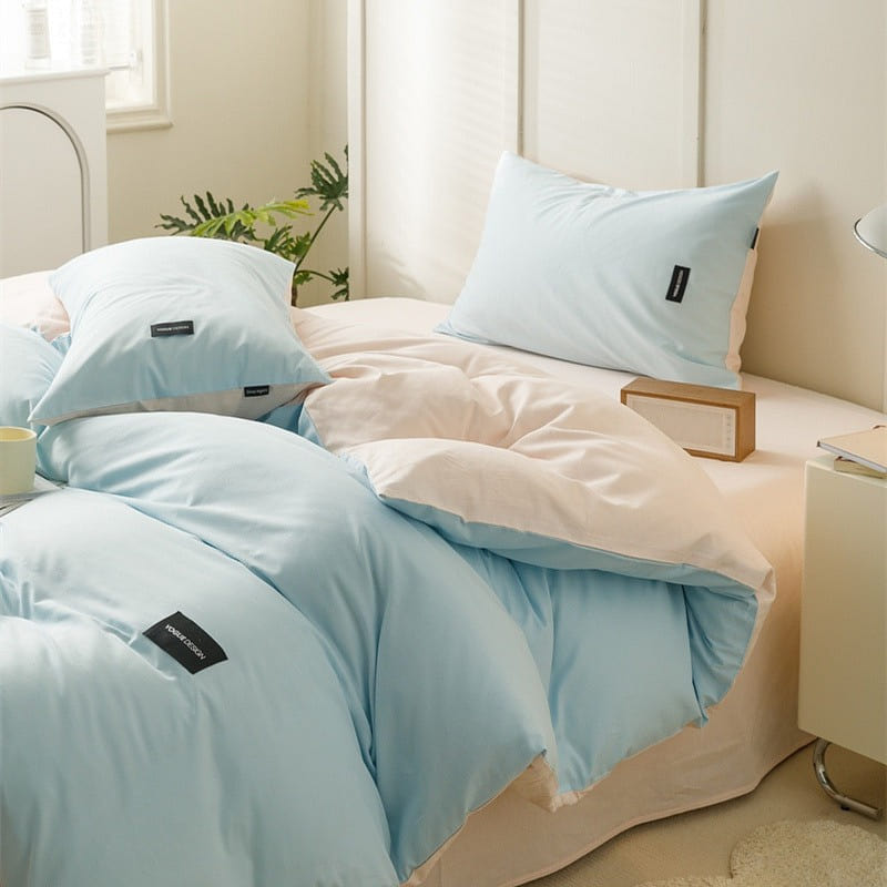 Bedding Set Flat Sheetx1 Duvet Coverx1 Pillow Casex2 Blue+Pink 1 each