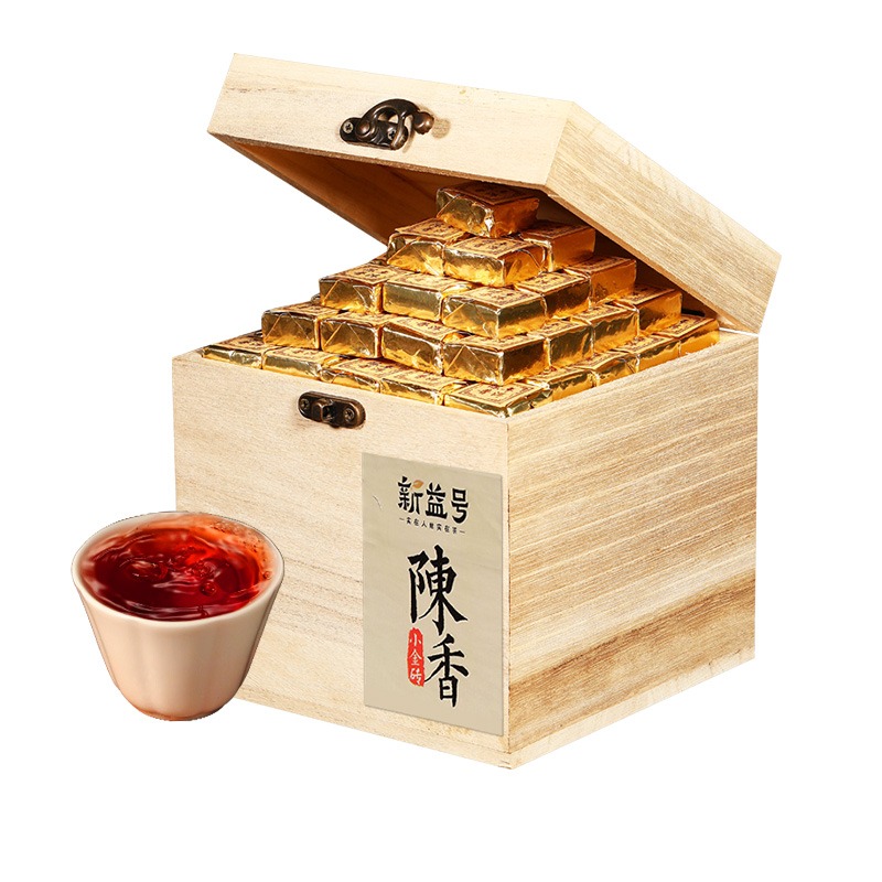 22年以上の物　中茶　雲南普洱茶磚 熟茶500g 新益号云南熟普洱十年陈香小金砖- Weee!