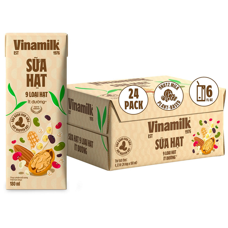 Vinamilk 9 Nutz Plant Milk, To-Go Bulk Set 6 fl.oz*24 boxes