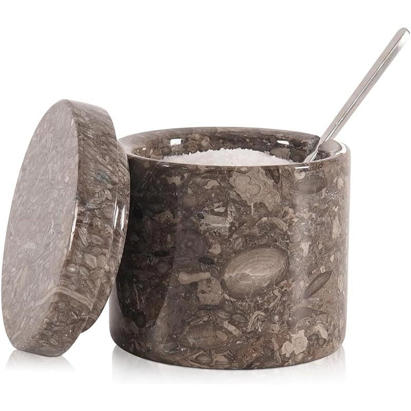Marble Salt Cellar with Lid and Spoon, Oceanic 1 each