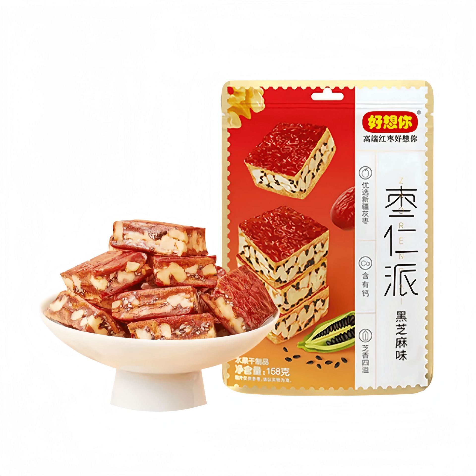 枣枣专拍 好想你枣仁派158g一级灰枣夹核桃新疆特产坚果零食158 克- Weee!