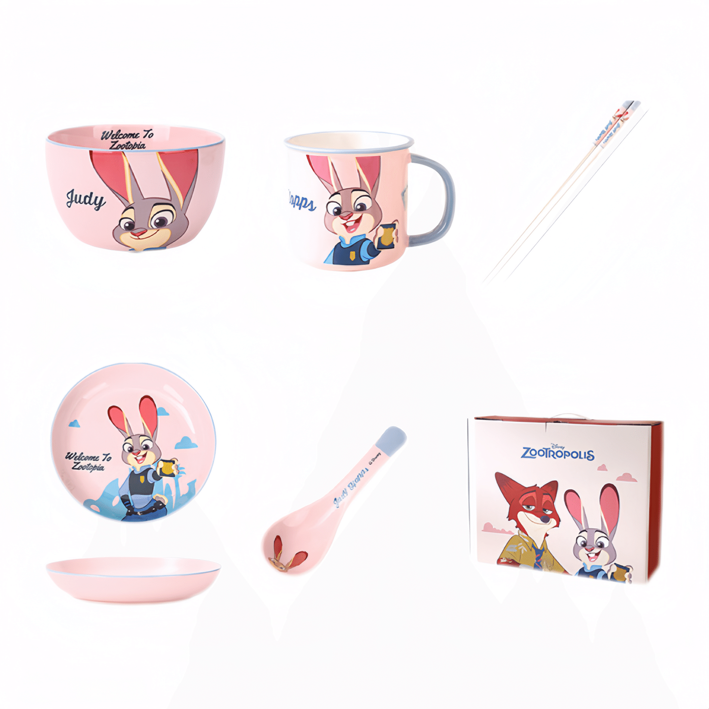 Rabbit ceramic dinnerware gift set:bowls,plates,cups,chopsticks,spoon 1 box