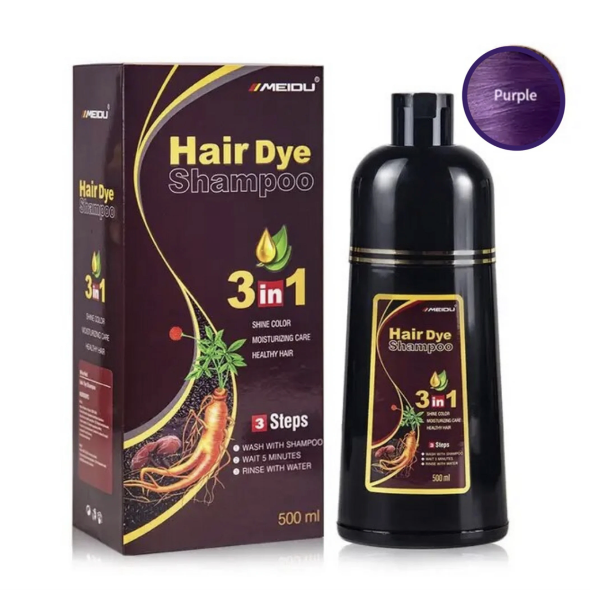 Meidu 3-in-1 Hair Dye Shampoo Purple Color 500ml 500 ml(ミリリットル)