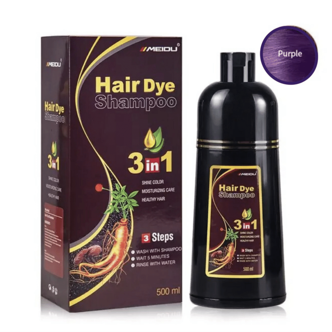 Meidu 3-in-1 Hair Dye Shampoo Purple Color 500ml 500 ml