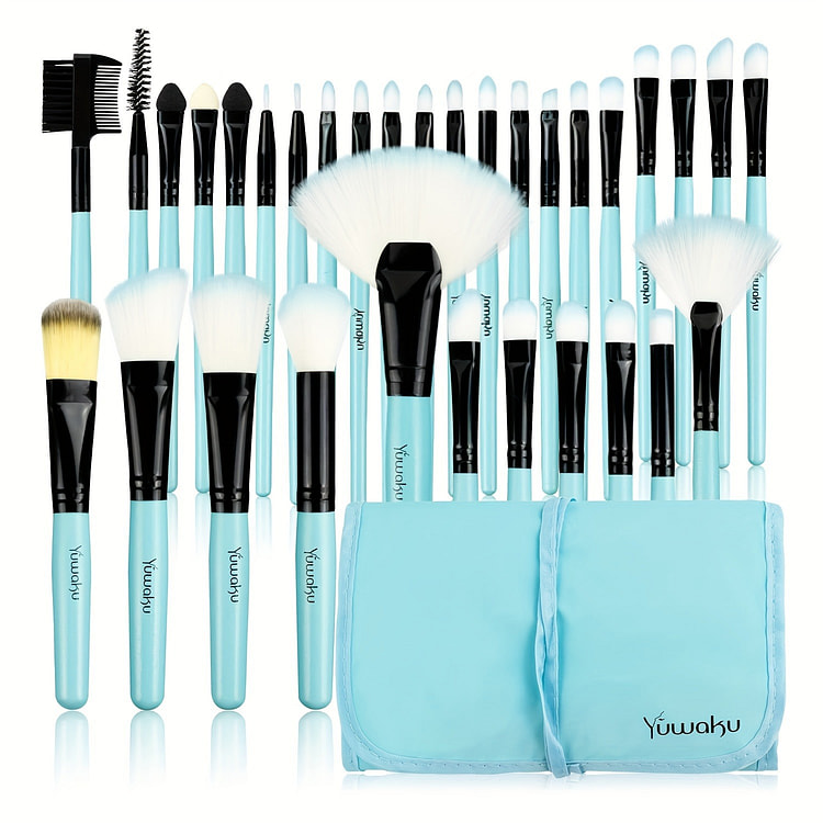 32 blue makeup brushes with bag