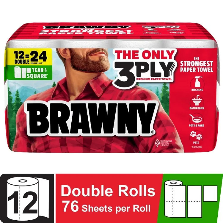 3-Ply Paper Towels 12 Double Rolls 76 Sheets per R 1 box