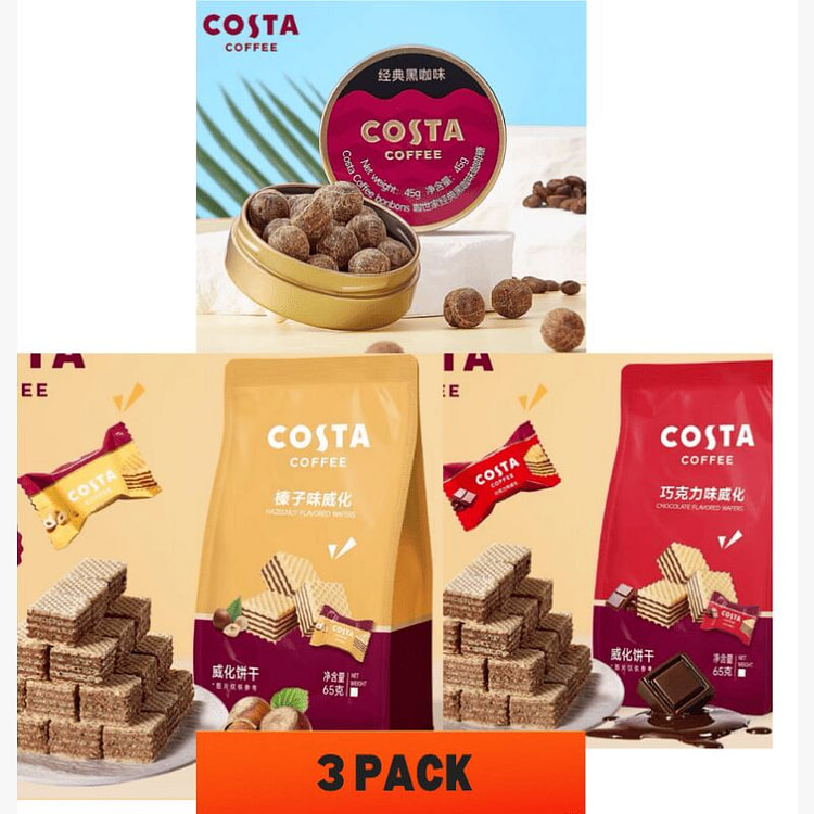 COSTA咖啡糖+榛子威化+巧克力威化饼干各1盒 80 克