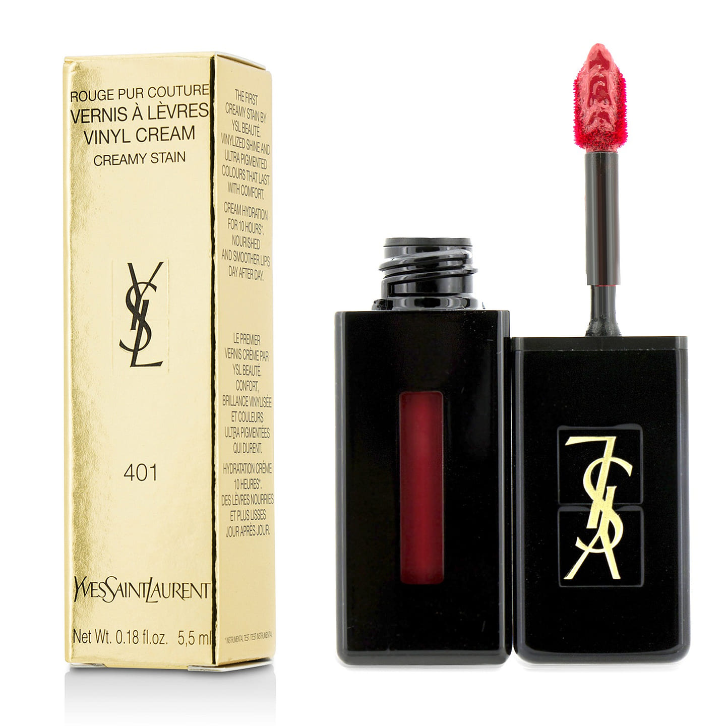 Yves Saint Laurent Rouge Pur Couture Vernis A Levres Vinyl Cream Creamy Stain – # 401 Rouge Vinyle 5.5ml/0.18oz 5 ml