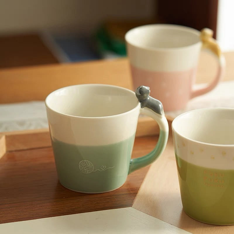 Lovely Ceramic Cat Mug -Deep Green 1 個