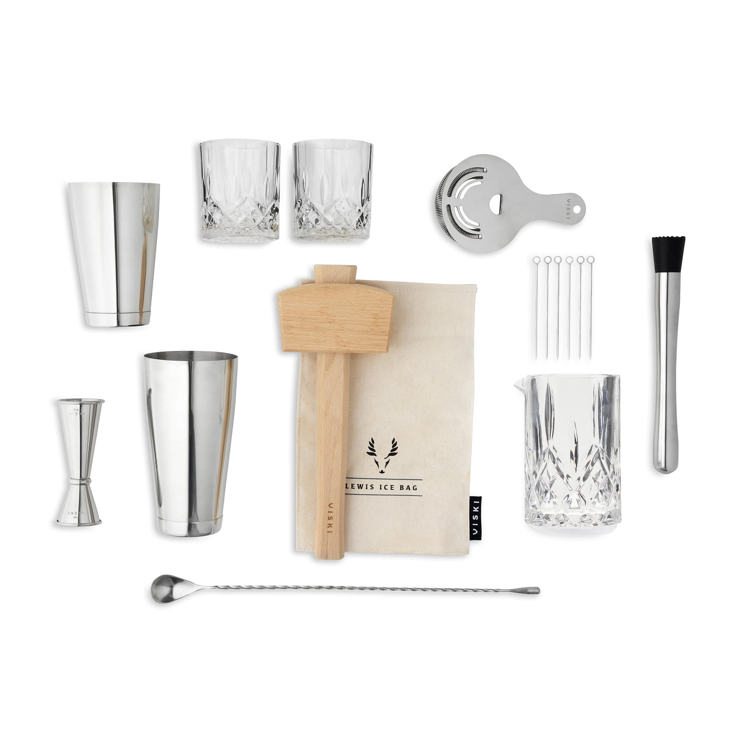 Viski 17-Piece Bar Tools Bartender Tool Kit – Cocktail Making Kit – Bartending Supplies with Shakers and More Set of 17 1 each