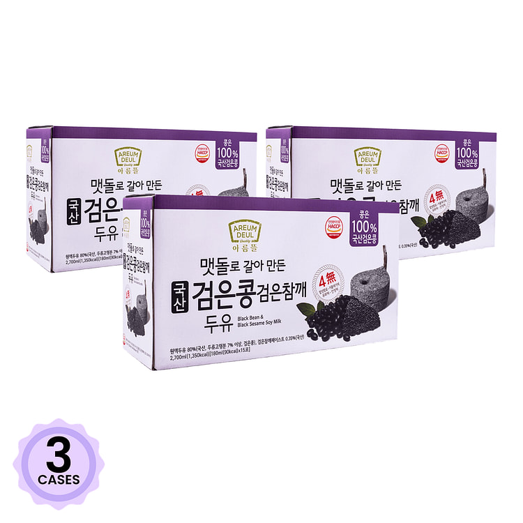 Areum Deul 黒豆＆黒ゴマ豆乳　 15コ入 180 ml(ミリリットル)*15 パック*3 ケース