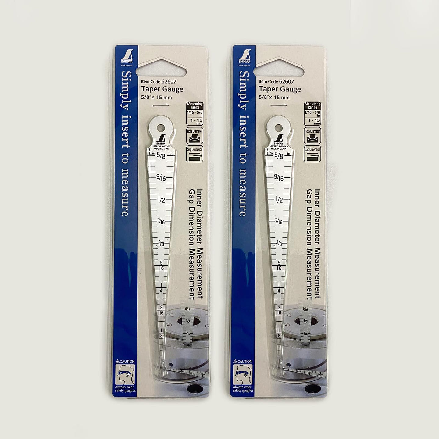Shinwa Japanese Taper Gauge 5/8×15mm 2PCS White English Package Made in Japan 2 count