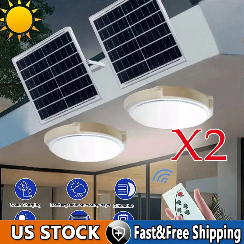 Solar Panel Powered Light Pendant Ceiling Lamp 2 pack