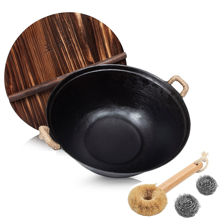 34CM WANGYUANJI Flat Bottom Cast Iron Set