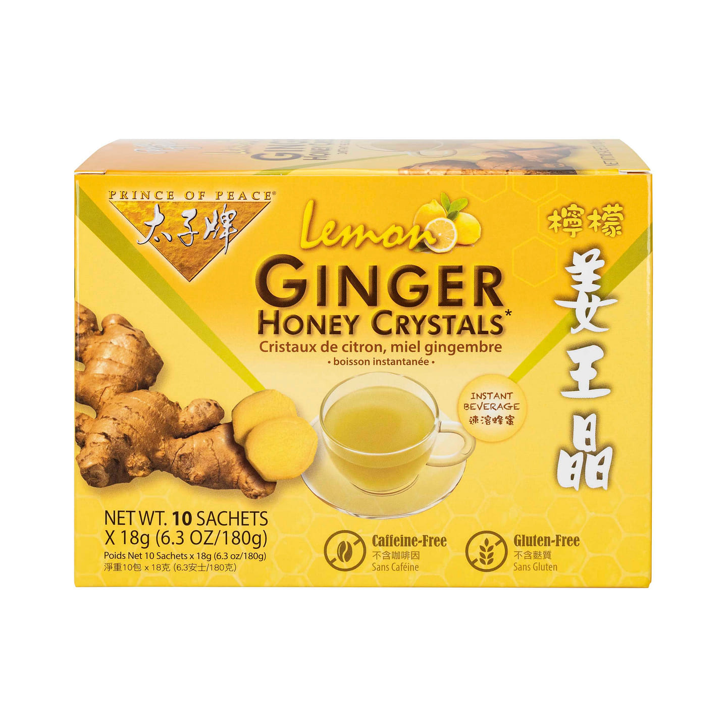 Prince of Peace Instant Lemon Ginger Honey Crystals, 10 sachets 1 box