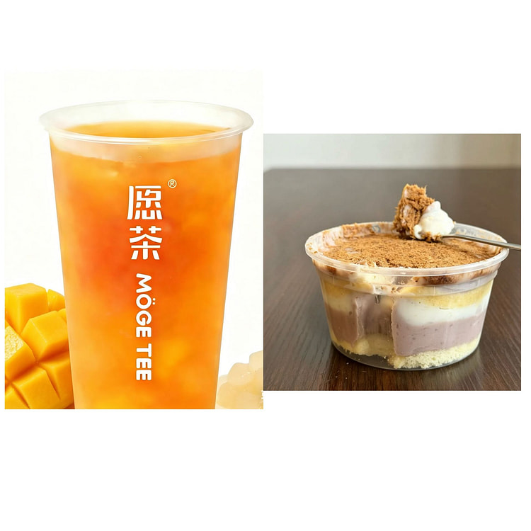 「下午茶套餐」芋泥米麻薯肉松盒子+芒果绿茶脆啵啵 1 份