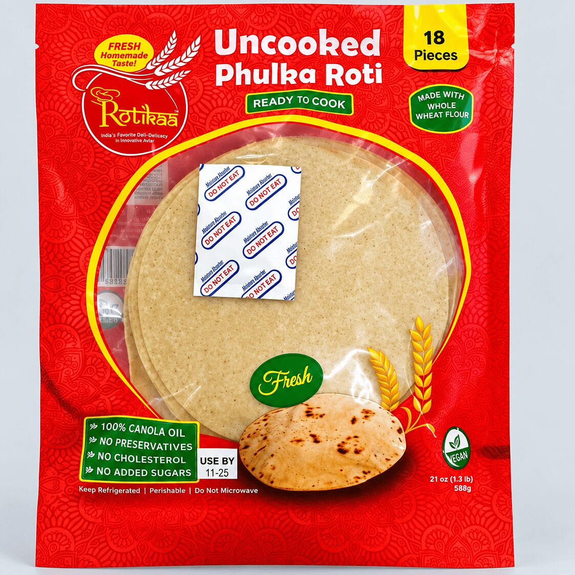 Uncooked Wheat Phulka Roti 18pcs 12 box