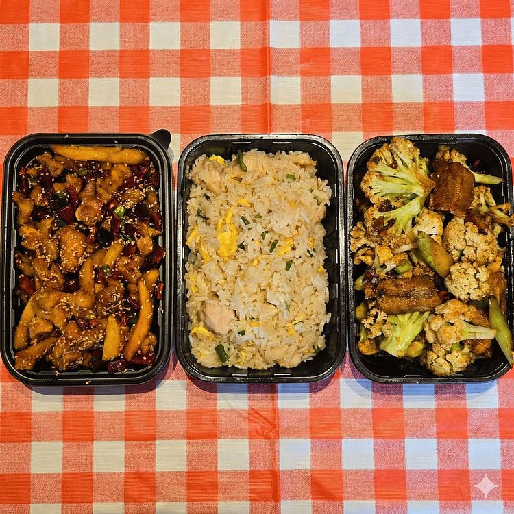 超值套餐辣子鸡+干锅花菜+鸡肉炒饭 1 份