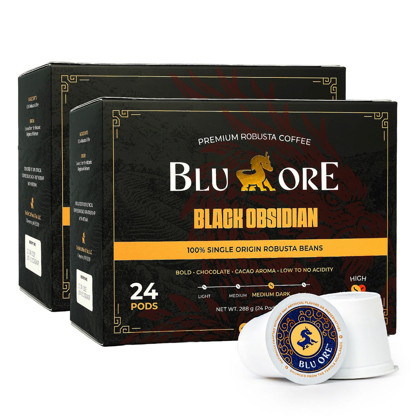 Blu Ore Black Obsidian Robusta Coffee K-Cup 24 count*2 boxes