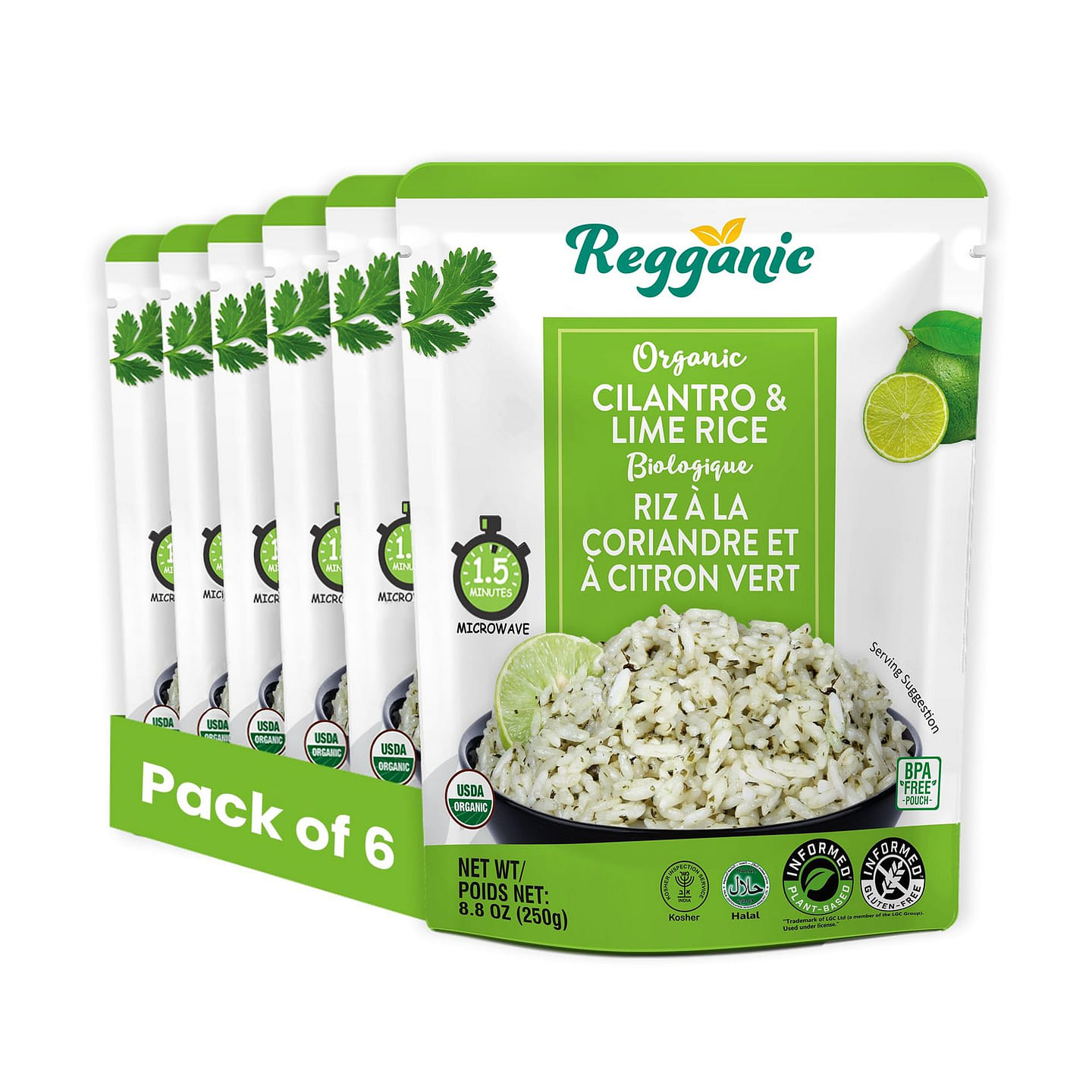 Regganic Organic Cilantro & Lime Rice, Pack of 6 8.8 oz