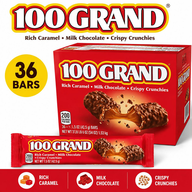 100 Grand Caramel Chocolate Bars 1.5oz 36ct 1 each