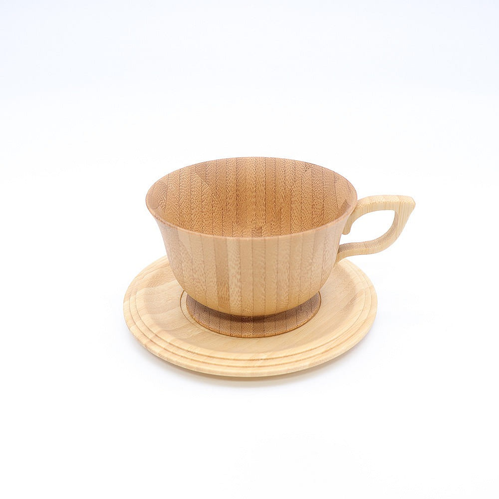 RIVERET Teacup & Saucer (Brown) -dishwasher-safe bamboo cup made in Japan 1 each