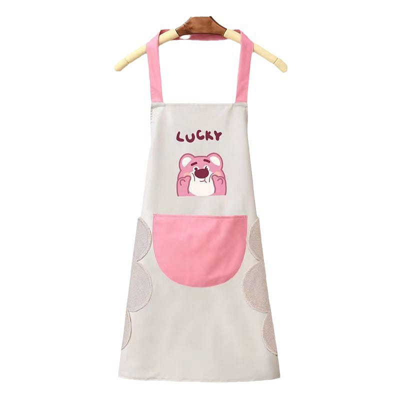 Strawberry Bear Wipeable Apron Kitchen Waterproof Oil Resistant Waist Beige 1 each