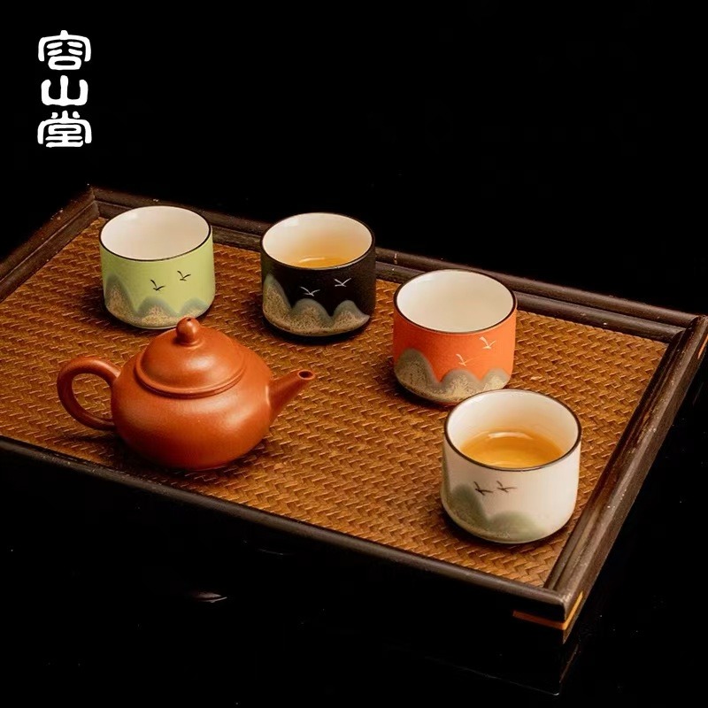 手绘陶瓷万里江山茶具4件套礼盒国潮文创茶杯礼盒新年礼盒800g*1盒- Weee!