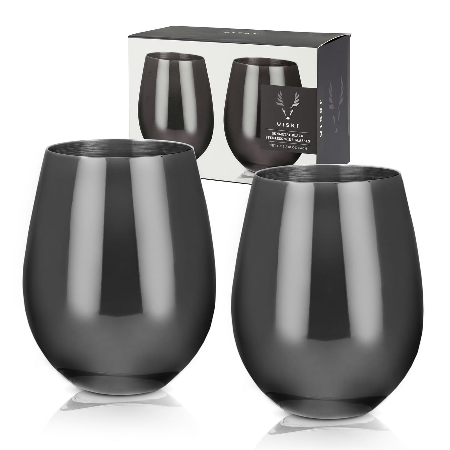 Gunmetal Stemless Wine Glasses by Viski® 18 fl.oz