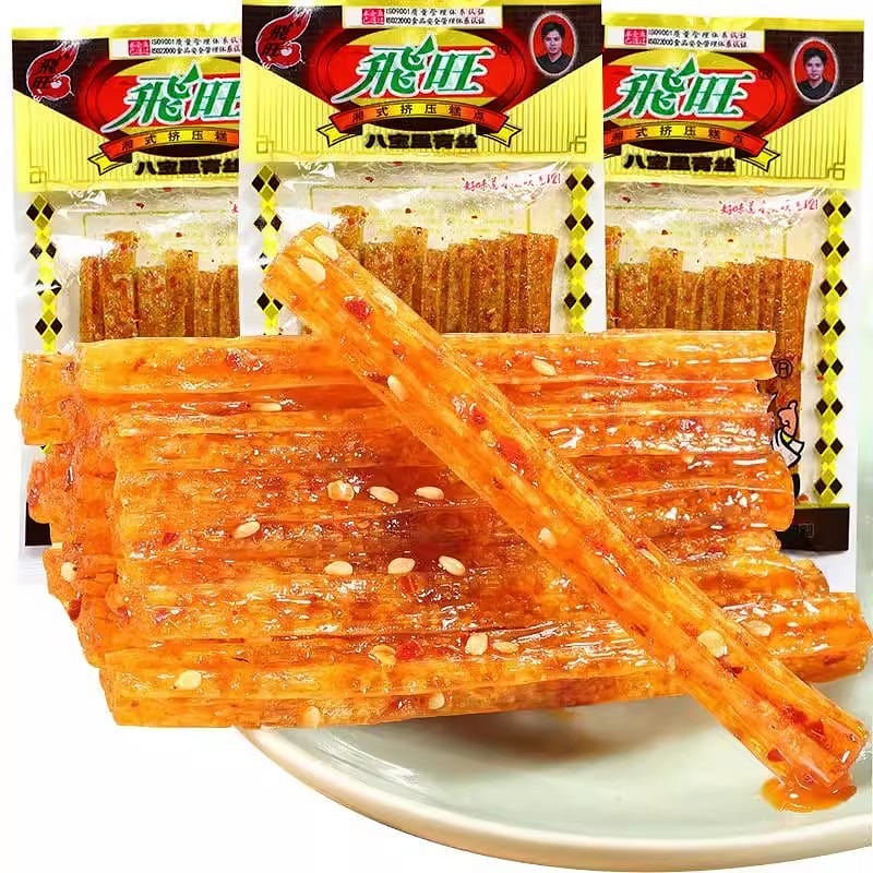 Feiwang Spicy Stripes, Babaoli Green Silk, 5 Pack Snacks, Hunan Specialty 1 each