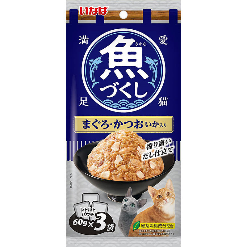 Inaba Pet Fish Tuna, Bonito, and Squid 60gx3 bags 1 each