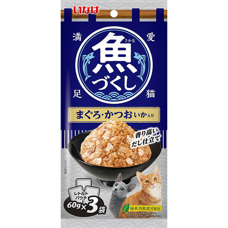 Inaba Pet Fish Tuna, Bonito, and Squid 60gx3 bags 1 each