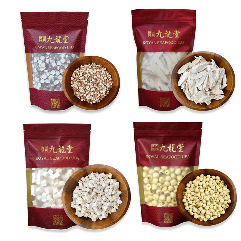 4-Herb Combo: Yam/Gorgon/Poria/Lotus Seed 8oz Each 4 pack