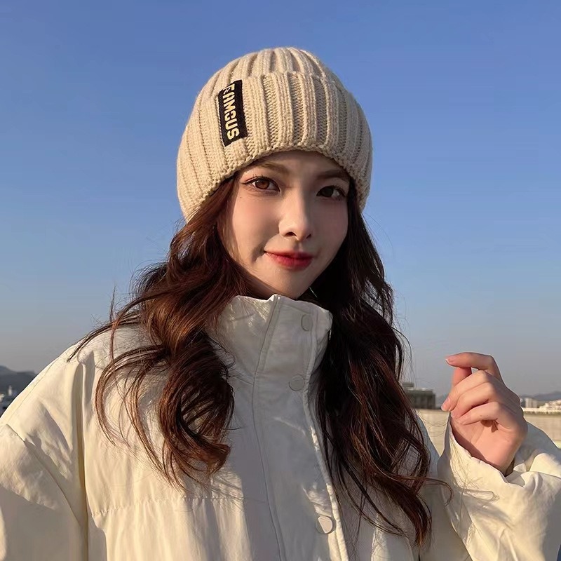 Winter Korean Style Versatile Fashion Large Elasticity Knitted Hat, Warm-White 1 each