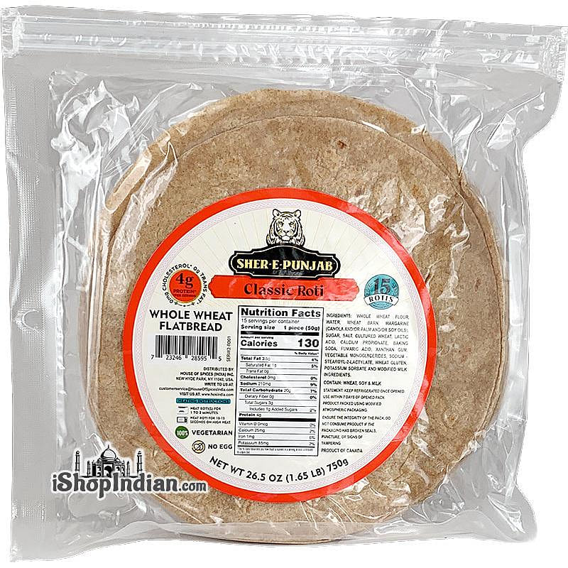 Sher-E-Punjab Classic Roti – Whole Wheat Flatbread, 15 pcs 15 count