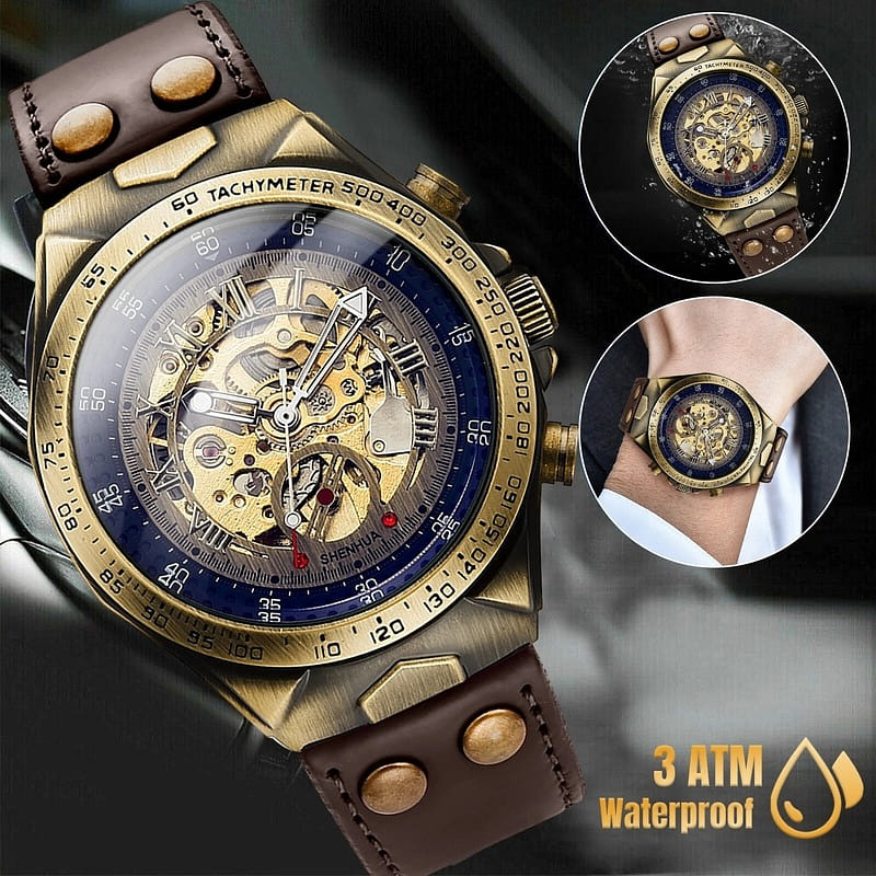 Luxury Men’s Leather Strap Gold Tone 1 case