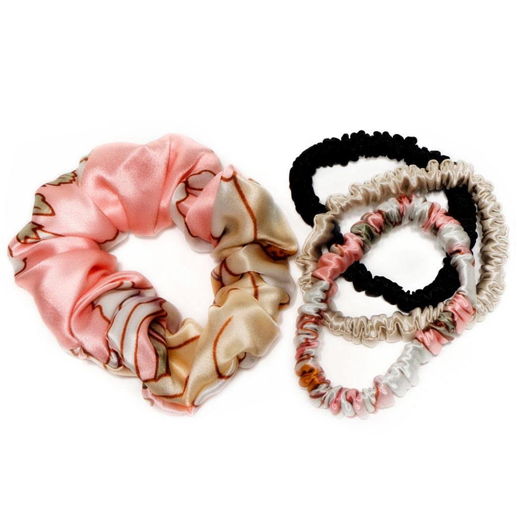 Hair scrunchies mix (100% 6A mulberry silk -22 Momme)  4 count