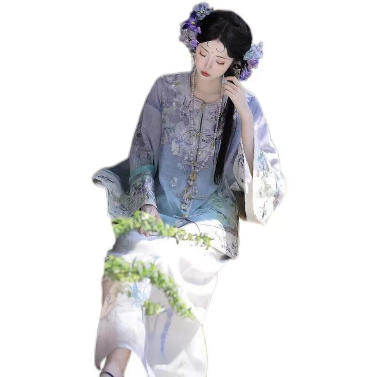 重工刺绣新中式国风汉服 女印花 渐变-蓝色 S码 1 份