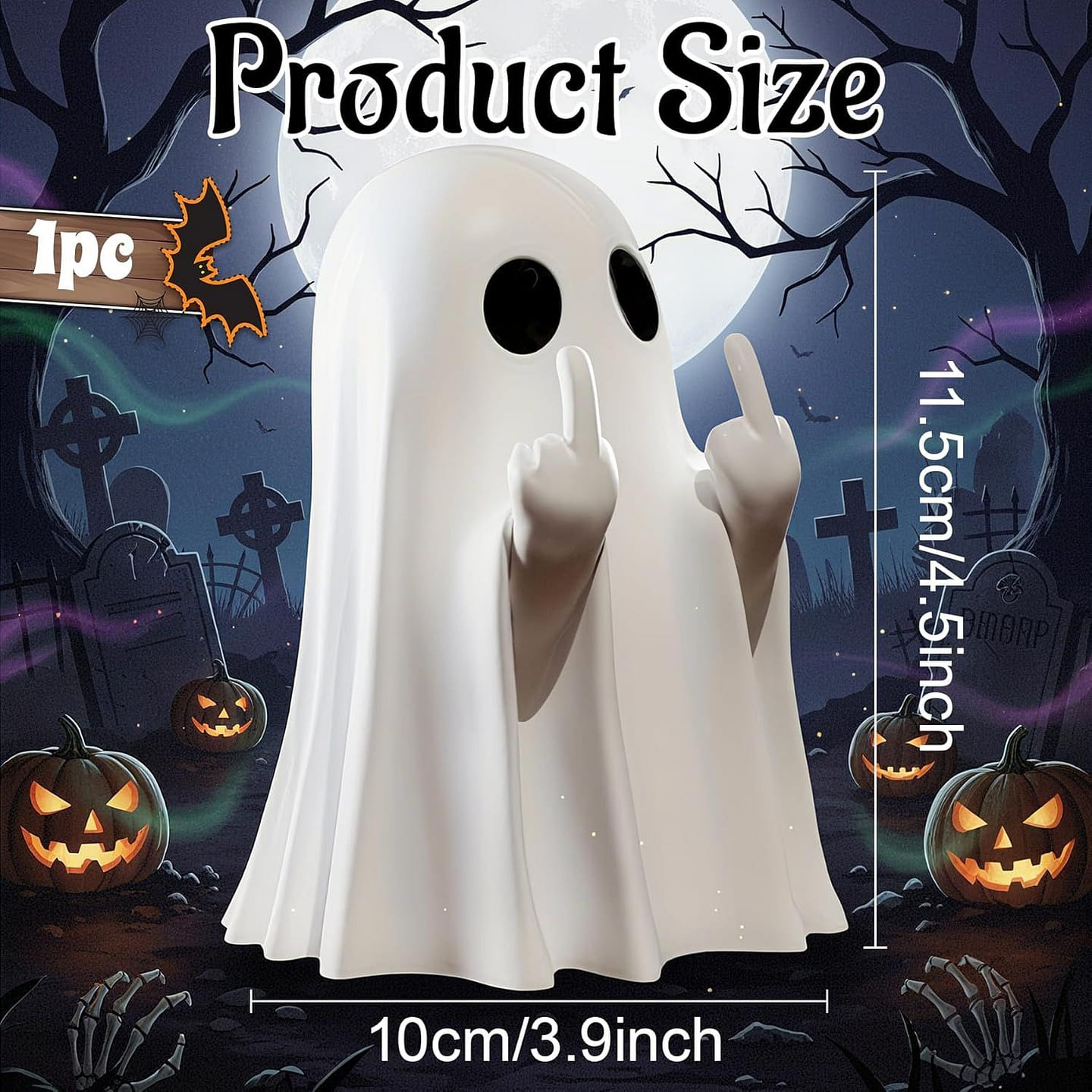 Middle Finger Ghost Halloween Ornament 1 count