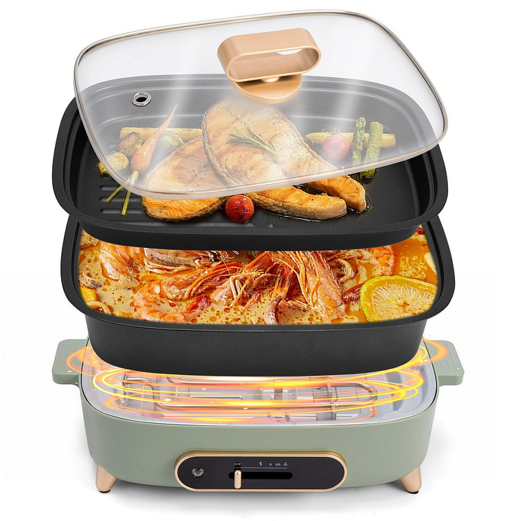 2 in 1 Electric HotPot with Removable Grill Pan