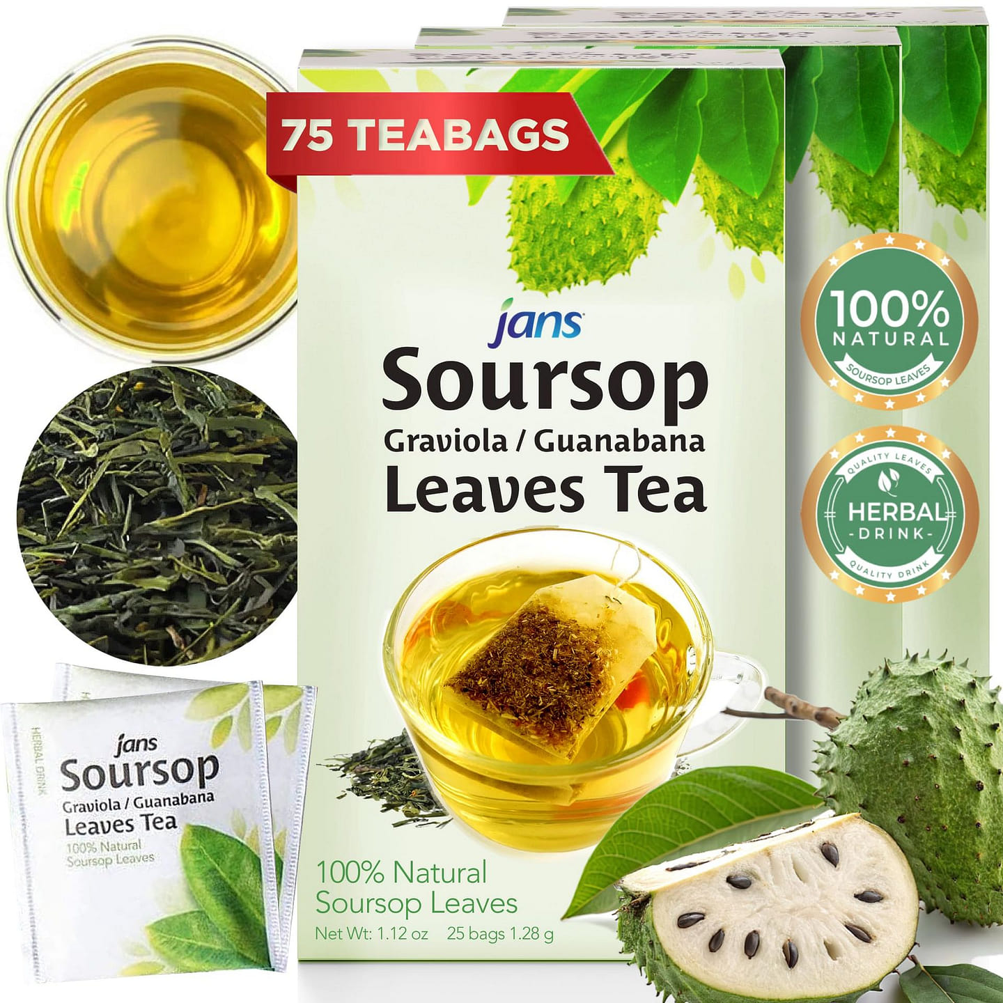 Jans Soursop Leaves Tea, 25 tea bags, Pack of 3 25 count*3 pack