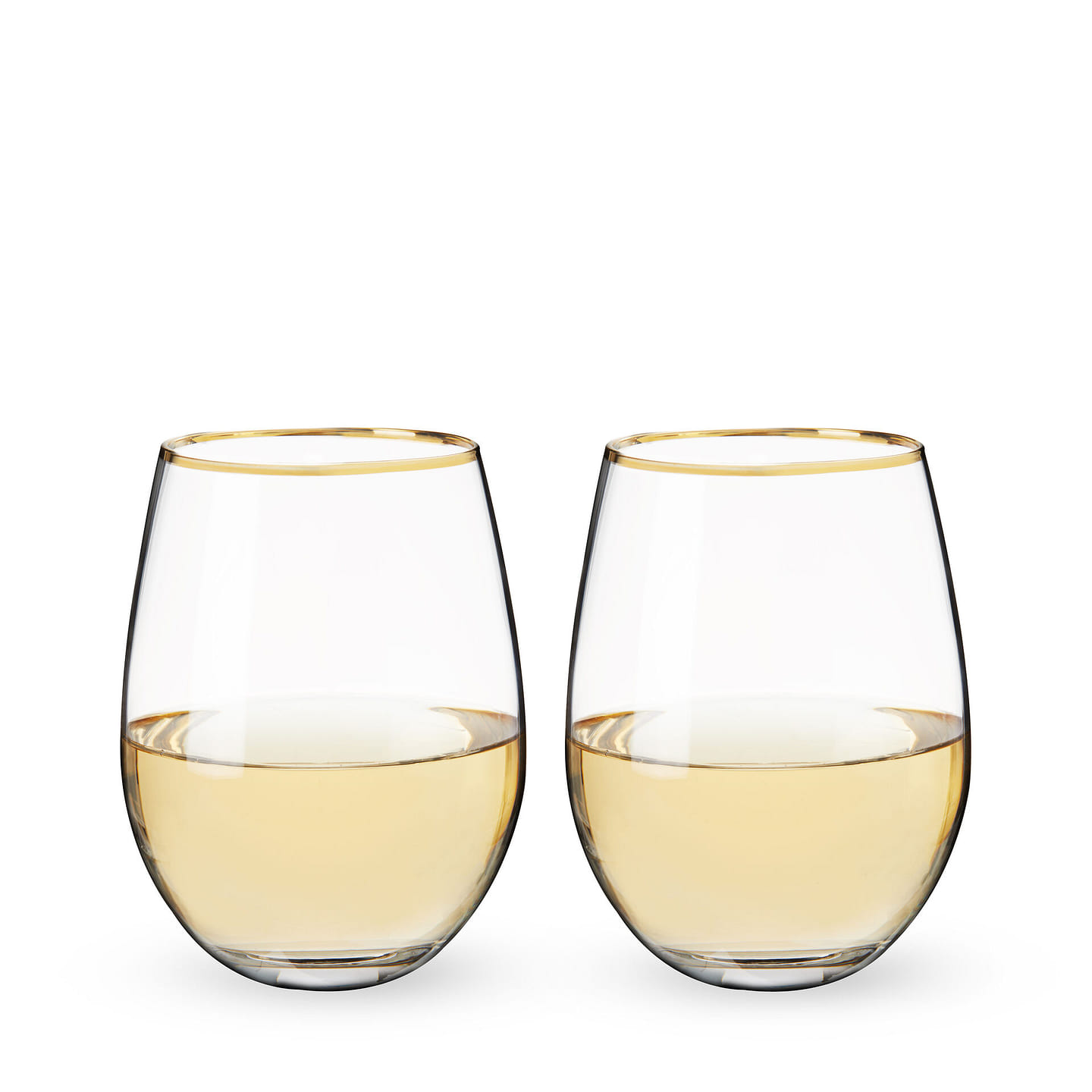 Twine Gilded Wine Glasses, Gold Rimmed Clear Wine Glass Set, Stemless Wine Glasses, Set of 2, 18 Ounces 18 盎司