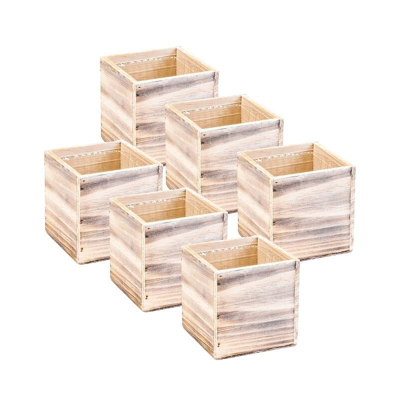 Whitewash Wooden Planter Box (4×4 inches) 6 count
