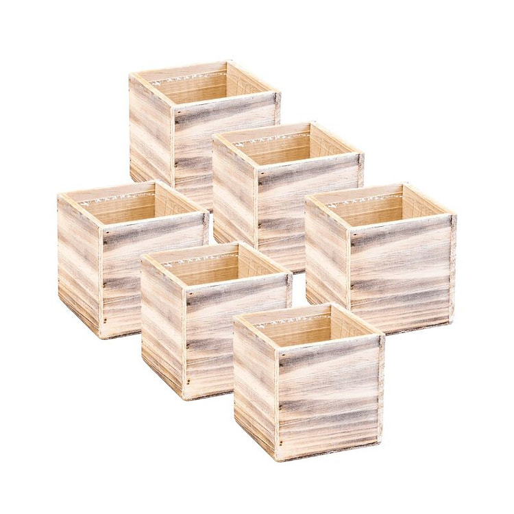 白色木质花盆（4x4英寸） 6 个