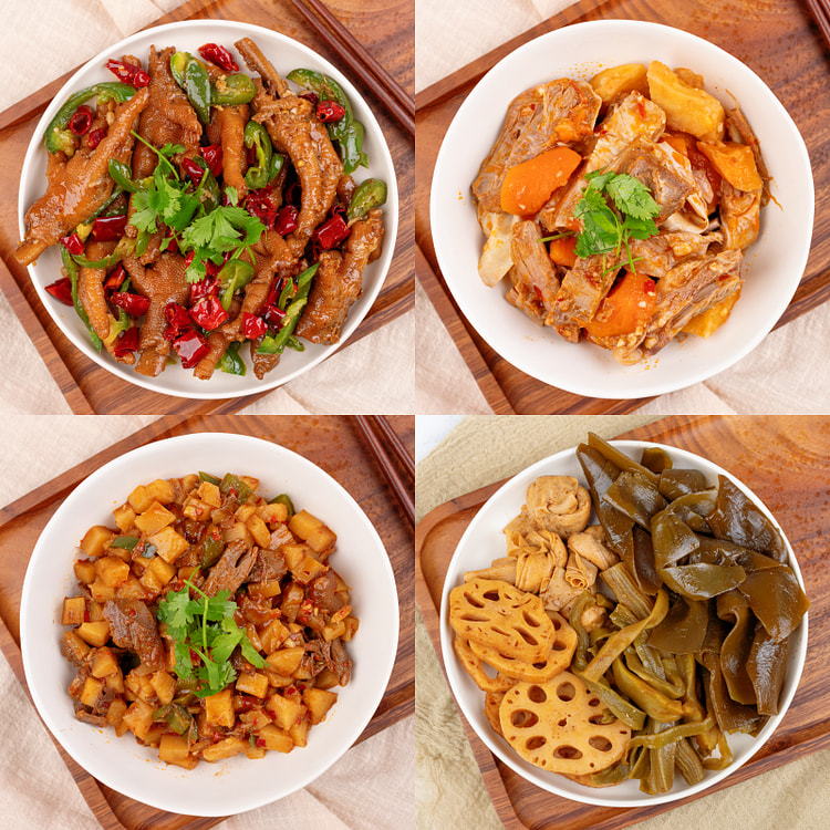 回味三荤一素套餐 B（辣炒鸡爪+红焖羊肉+凉拌素菜拼盘+肉沫土豆）