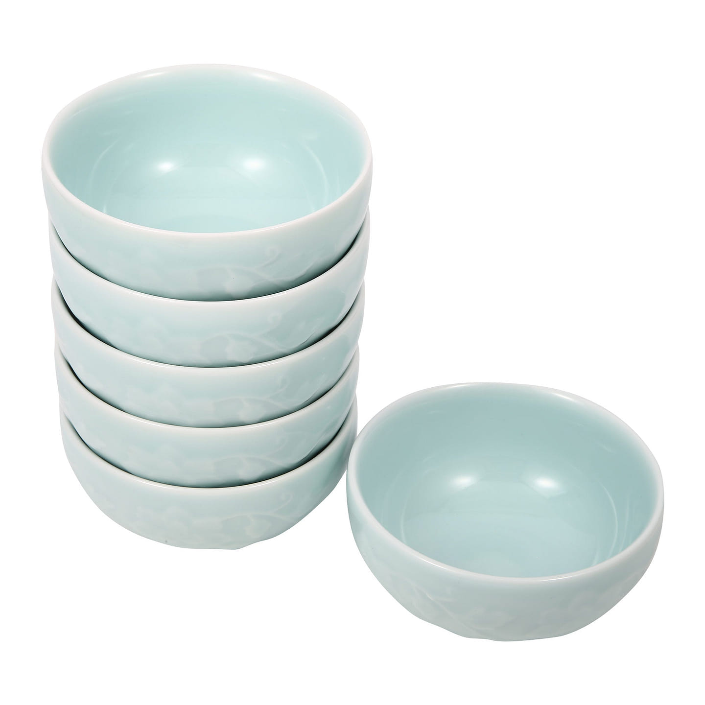 6-Piece Celadon Bowl With Peony Pattern 4.5 Bowl Gift Set Light Greenish Blue 1 each